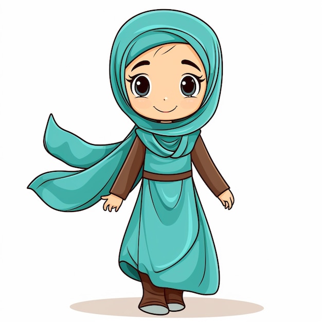 Photo cartoon muslim girl in blue hijab generative ai