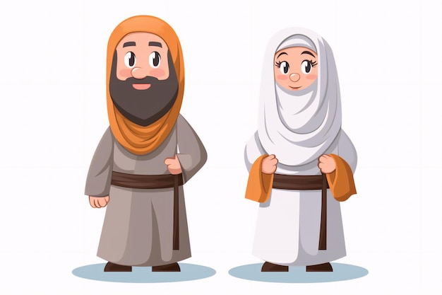 ihram 의류 생성 인공 지능을 입고 만화 이슬람 남자와 여자