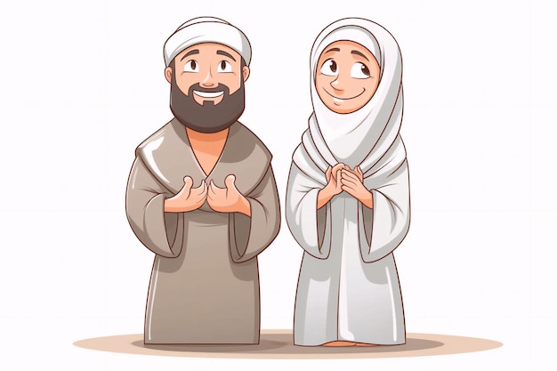 イフラームの服を着た漫画のイスラム教徒の男女生成ai