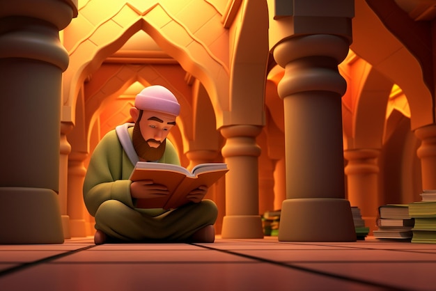 Cartoon muslim men read a book