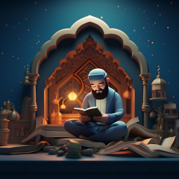 Cartoon muslim men read a book