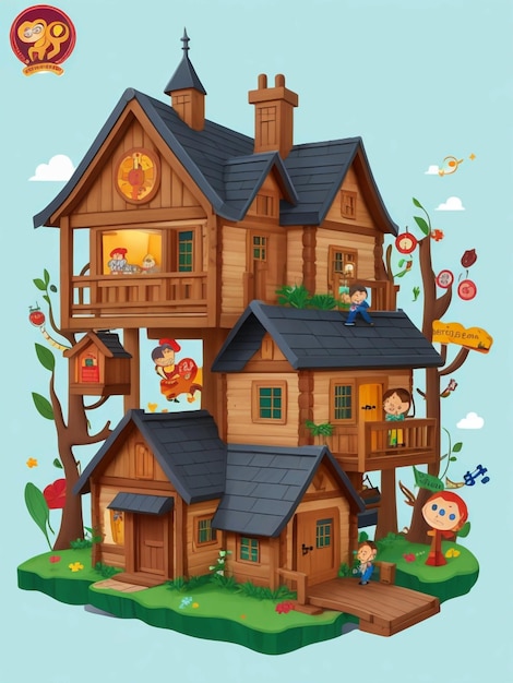 Cartoon muziek houten huis