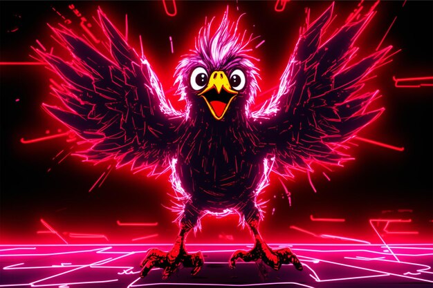 Cartoon neon anime freaking out chicken outline