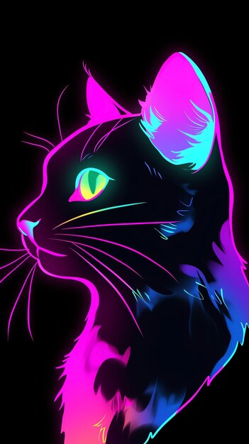 Cartoon neon style cat illustration