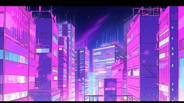 Cartoon neon style city illustration material