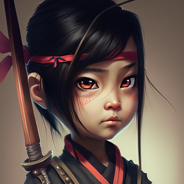 漫画の忍者の女の子 美しい日本の忍者の女の子 コンセプト アート デジタル絵画 ファンタジー イラスト