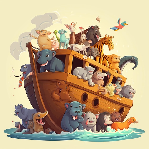 Photo cartoon noah ark with animals