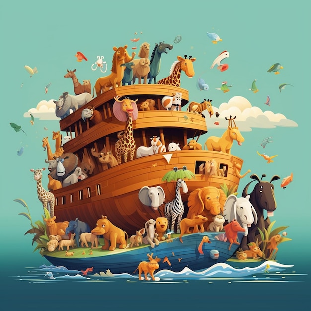 Cartoon Noah ark with animals