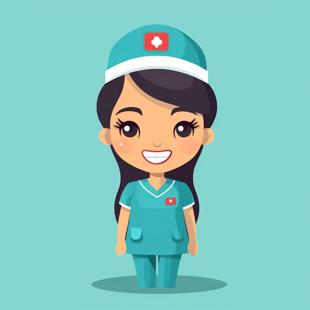 cartoon nurse character in scrub suit and hat generative ai