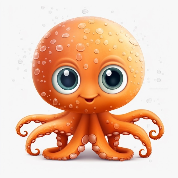 Cartoon octopus with big eyes and bubbles on a white background generative ai