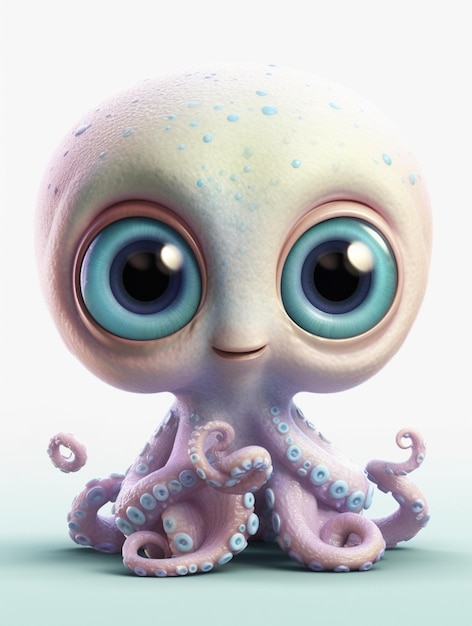 A cartoon octopus with big eyes and a pink nose.