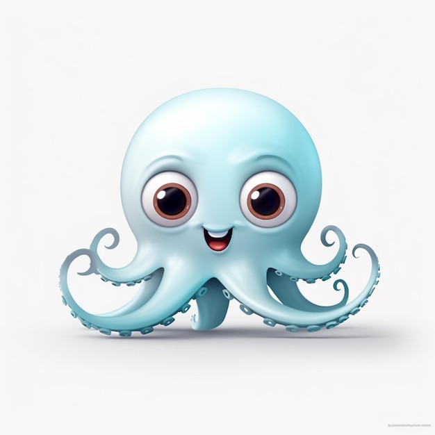 cartoon octopus with big eyes and a smile on a white background generative ai