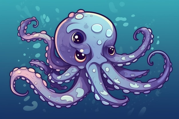 A cartoon octopus with purple and blue eyes and a purple outline.