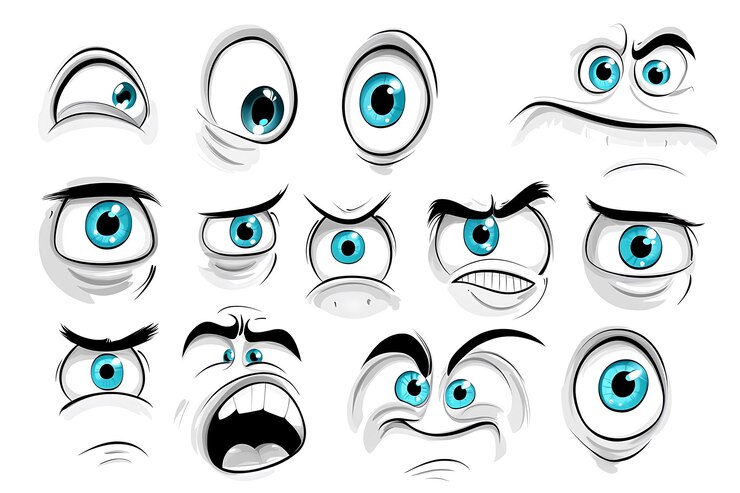 Foto cartoon ogen met gezichtsuitdrukkingen en emoties