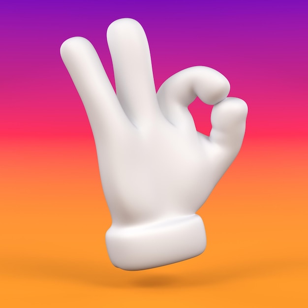 Cartoon ok gesture hand icon on color background Zero sign Isolated 3d render illustration