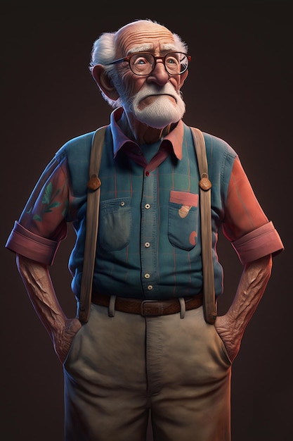 Photo cartoon old man in pixar style.