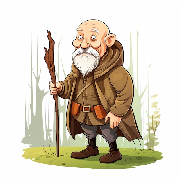 cartoon old man with a beard and a stick in his hand generative ai