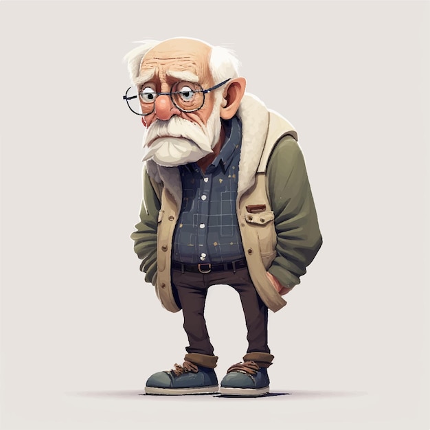 A cartoon of an old man with glasses and a green sweater.