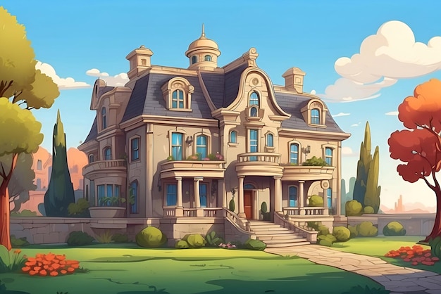 Photo cartoon old mansion