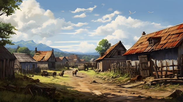 cartoon of old village