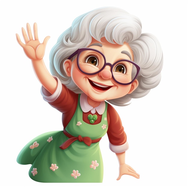 cartoon old woman waving and waving her hand generative ai