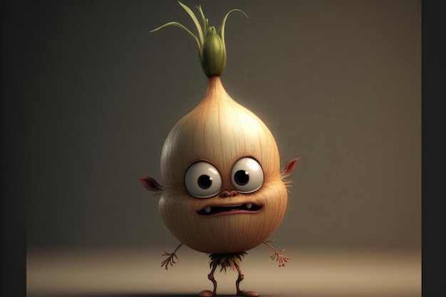 A cartoon of an onion with a green eyes and a red nose with a green eyes and a red nose with a green eyes.