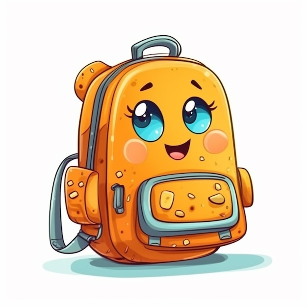 Photo cartoon orange backpack with eyes and a smile generative ai