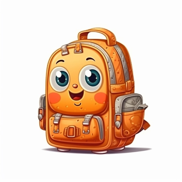 cartoon orange backpack with eyes and a smile generative ai