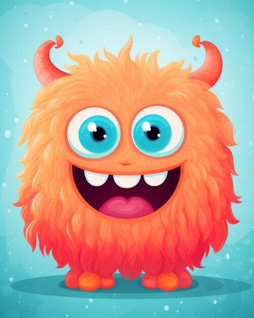 Photo cartoon orange monster with big eyes and a big smile generative ai