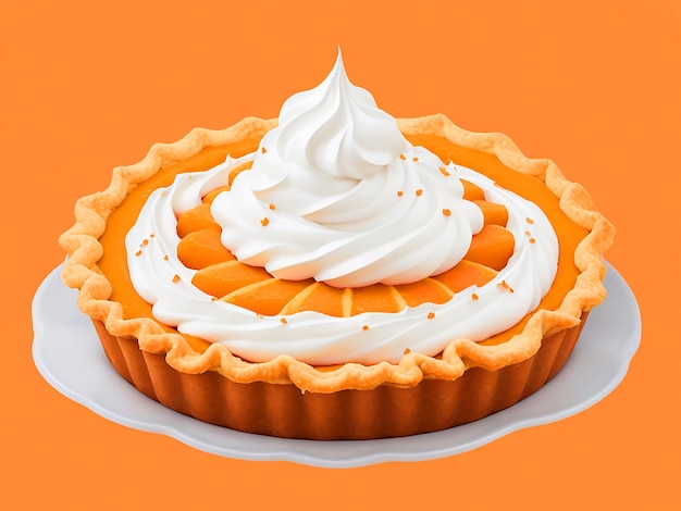 Photo cartoon orange pumpkin pie with whipped cream image download