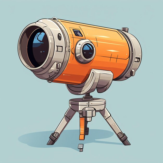 a cartoon of an orange and silver telescope