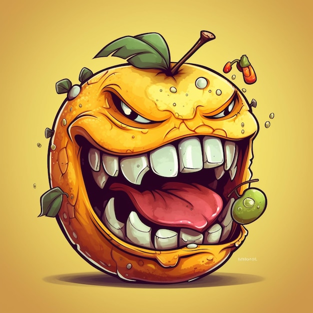 cartoon orange with a big grin and a green apple on the side generative ai