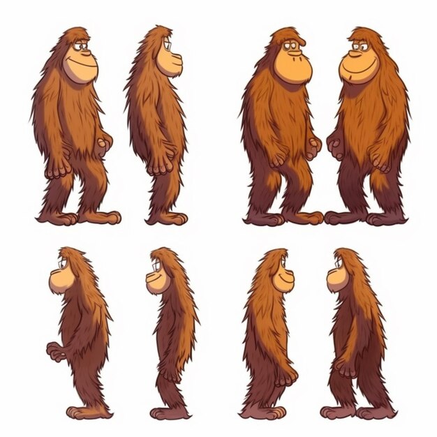 Cartoon oranguels in different poses generative ai