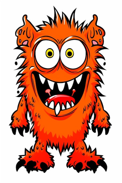 cartoon oranje monster met grote tanden en grote ogen generatieve ai