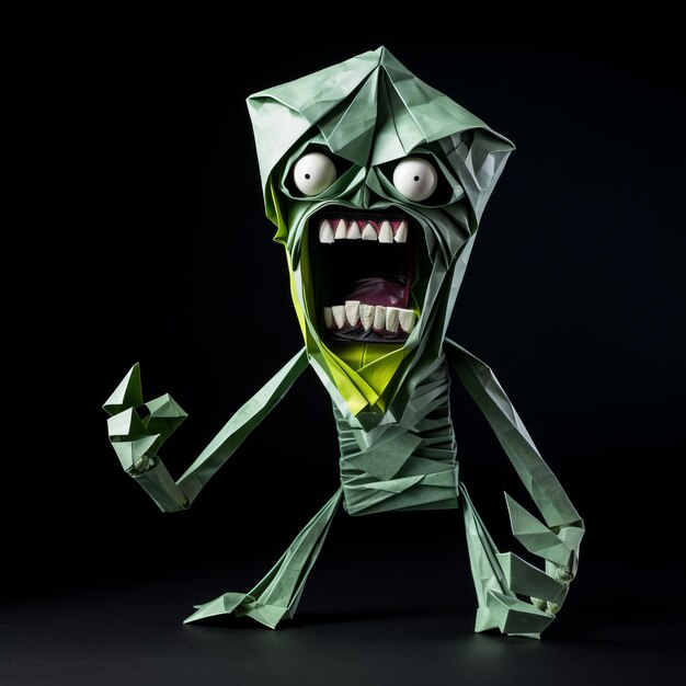 Foto cartoon origami zombie intense immagini espressioniste in 8k