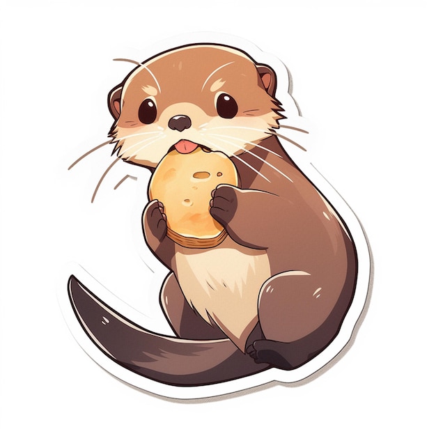 Cartoon otter eating a piece of cheese generative ai