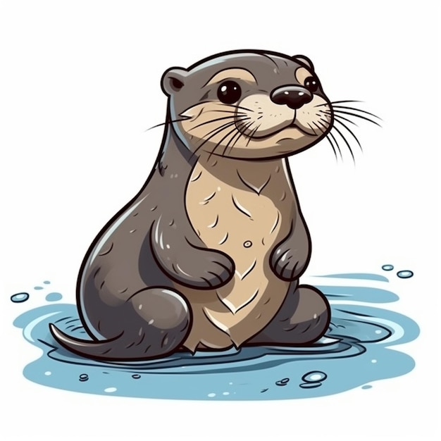 A cartoon otter sitting in a puddle.