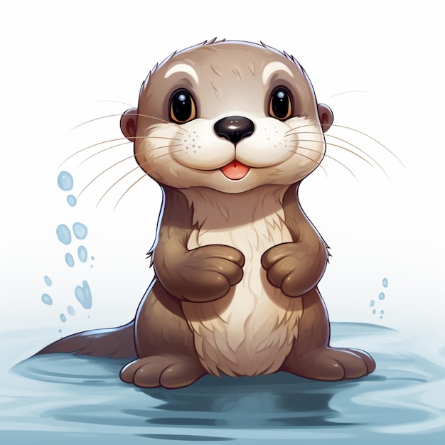 Cartoon otter sitting on the water with its paws up generative ai