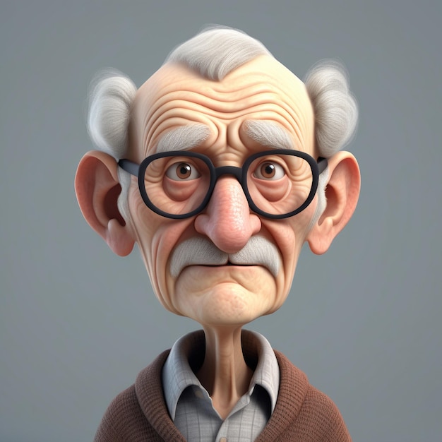Cartoon oude man met snor 3D render animatie
