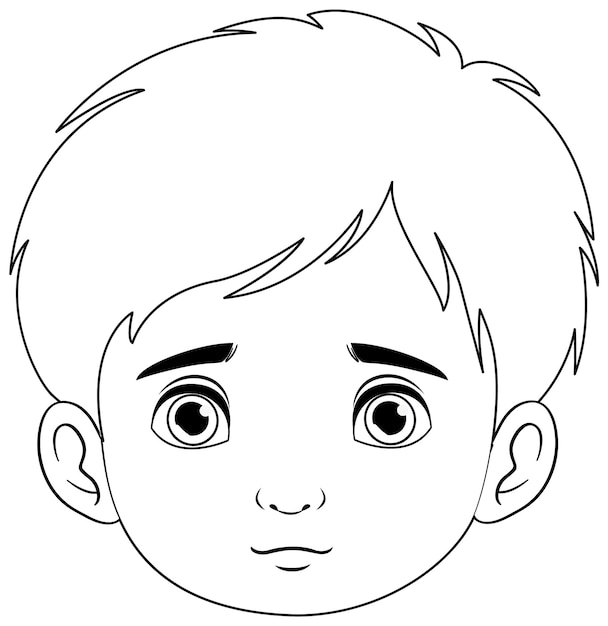 Cartoon Outline of Boy with Neutral Expression