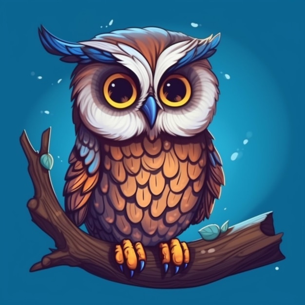 A cartoon owl sits on a branch.