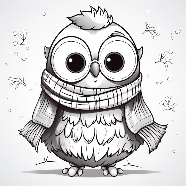 cartoon owl wearing a scarf and hat with big eyes generative ai