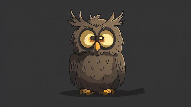 A cartoon owl with big eyes and a surprised expression on its face The owl is brown and has a fluffy appearance