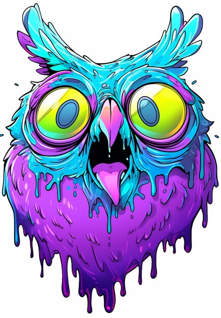 Cartoon owl with bright eyes and a dripping beak generative ai