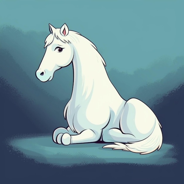 cartoon paard zittend op de grond met een blauwe achtergrond generatieve ai