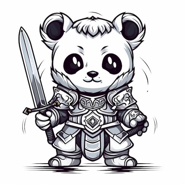 Photo a cartoon panda bear dressed in armor holding a sword generative ai