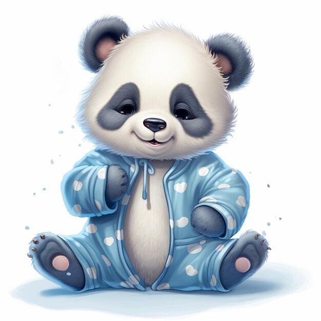 Cartoon panda bear in pajamas sitting on the ground generative ai Premium AI generated image