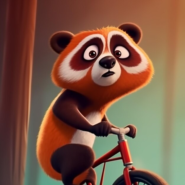 A cartoon of a panda on a bike