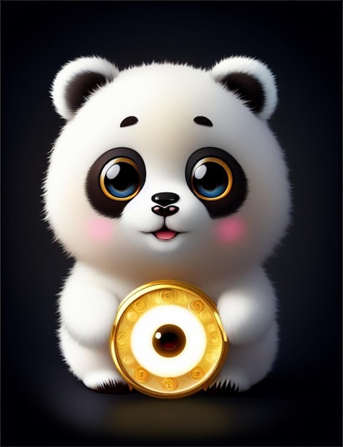 A cartoon of a panda holding a gold disc.