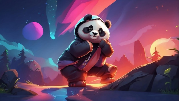 Мультфильмная панда в капюшоне
